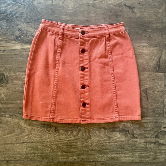 Billabong Women Burnt Orange High Waisted Button Up Mini Skirt Size 28 - Picture 1 of 4